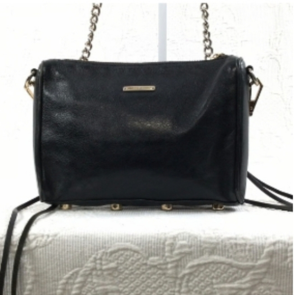 NWOT Rebecca Minkoff Crossbody Black Leather Bag Chain Strap Riveted Bottom